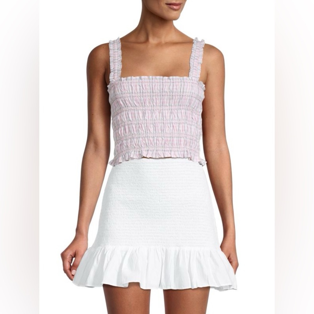 NWT FRENCH CONNECTION Yaki Check Smocked Crop Top